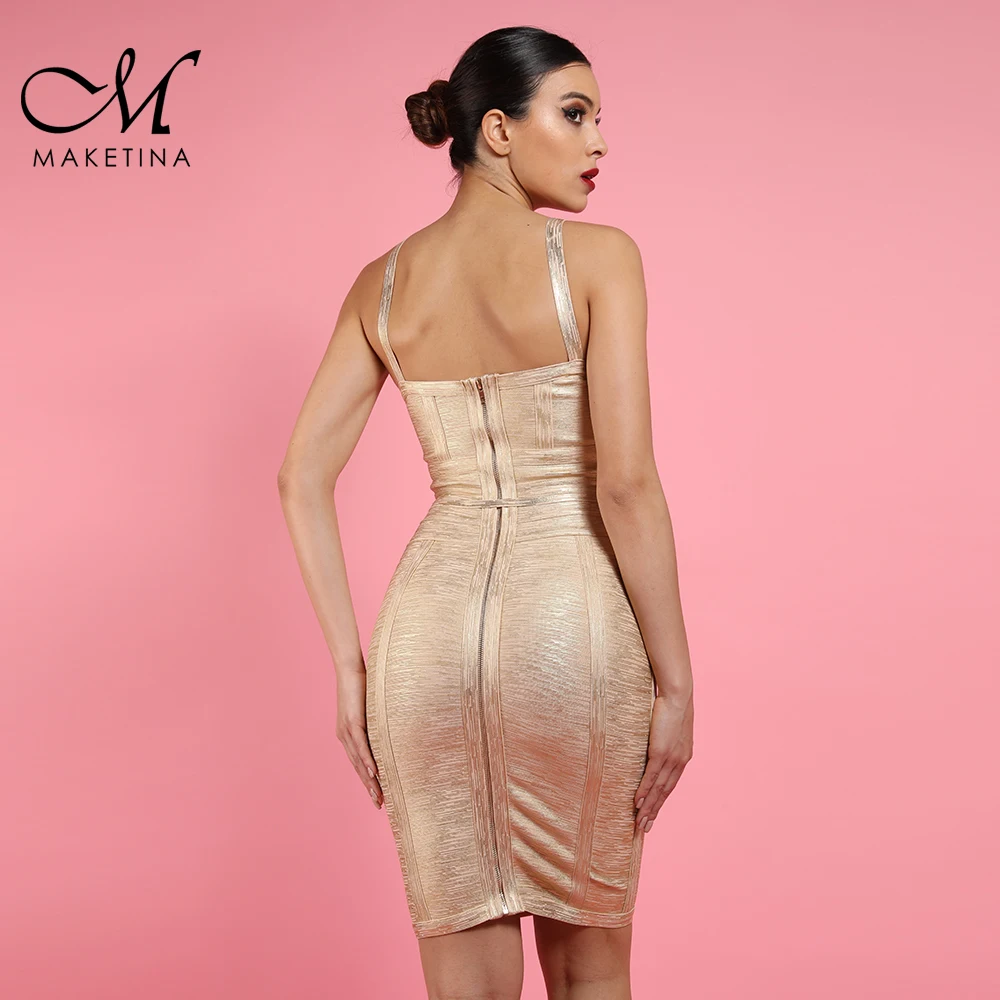 Maketina новые золотые женские бандажные платья вечерние Клубные ремни Бандажное платье с открытой спиной сексуальный вискозный, обтягивающий Бандажное платье больших размеров