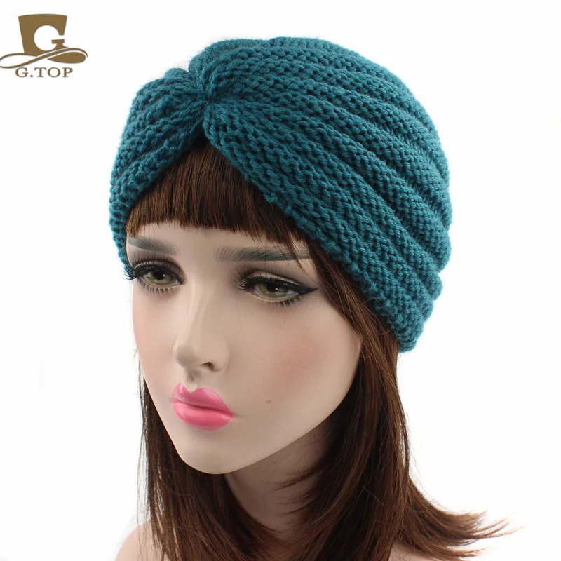 Зимний теплый вязанный тюрбан для женщин мусульманский головной убор шапка