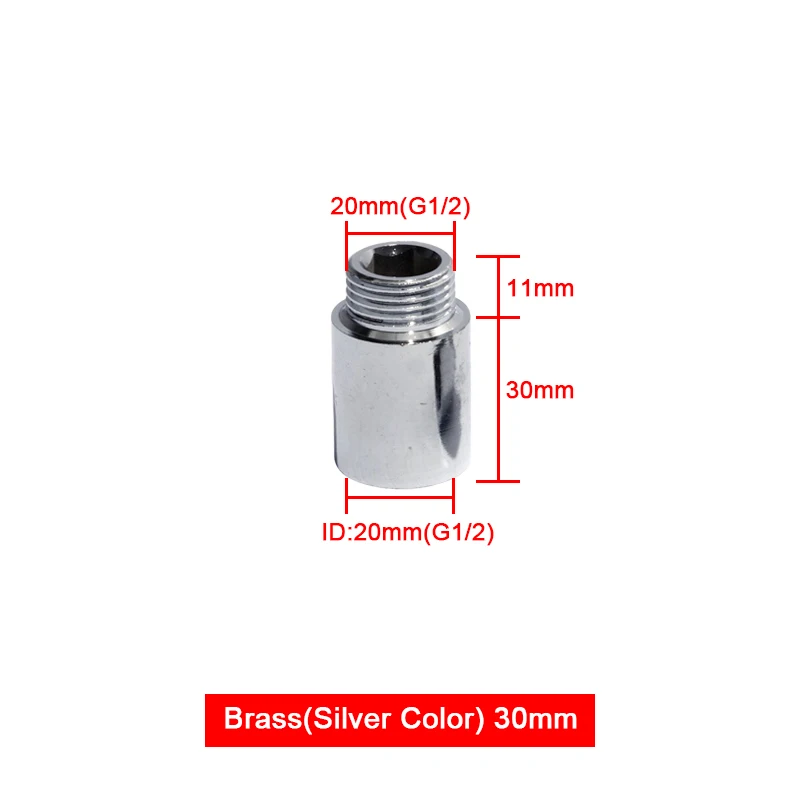 Silver brass 30mm Удлинительный фитинг 20 мм Наружная резьба 1/2 ''соединение водопроводных труб фитинг 10/15/20/30/40/50 мм удлинить латунный фитинг - Цвет: Silver brass 30mm