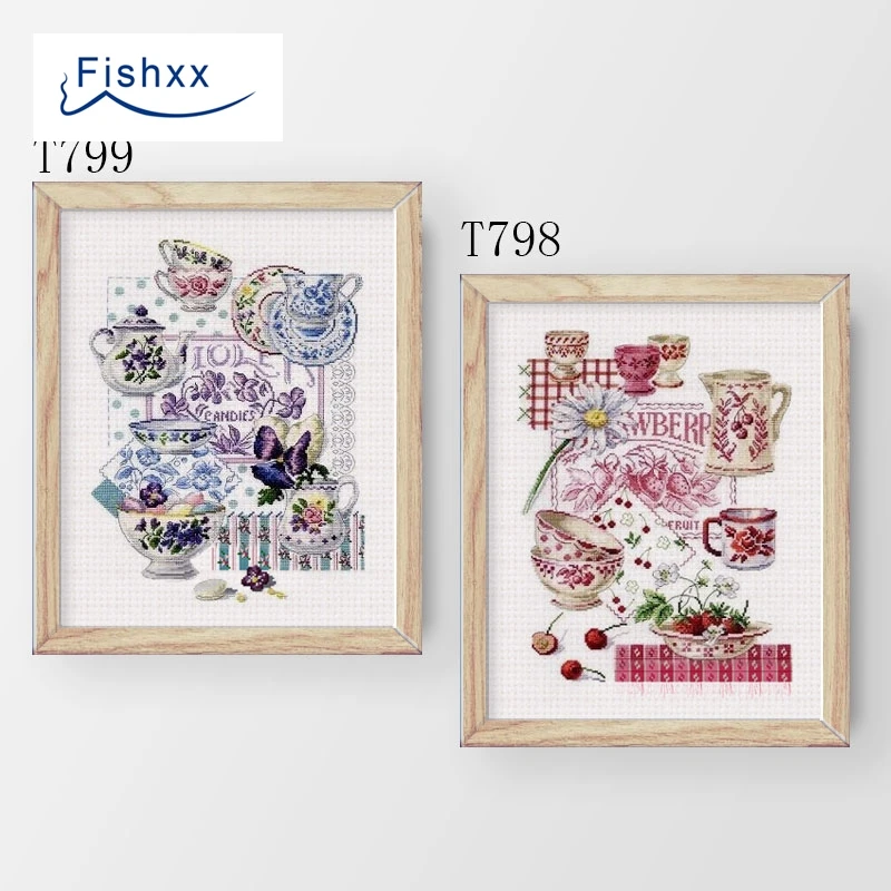 Fishxx Вышивка крестом T798-799 Классическая посуда чайная чаша фиолетовый и розовый два узора ручная вышивка домашний комплект