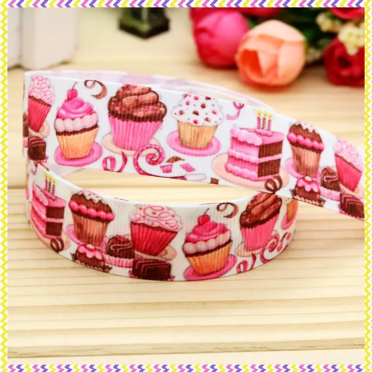 

7/8inch Free Shipping Cupcake Printed Grosgrain Ribbon material Headwear Party Decoration Diy Wholesale Craft 22mm P4565