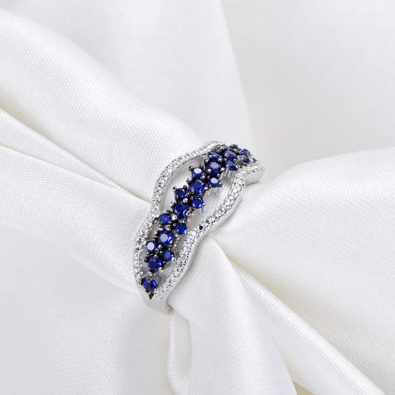 TJP Fashion Blue Crystal Flower Rings for Women Jewelry Trendy Silver Plated Lady Bridal Wedding Party Accessories Female Bijou | Украшения
