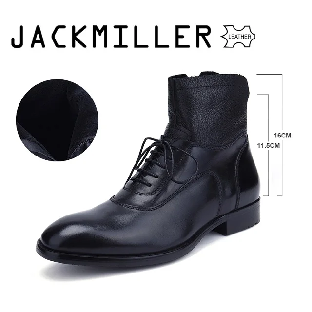 Jackmiller/Лидирующий бренд; мужские ботинки; ботильоны на низком каблуке; вечерние ботинки в деловом стиле; классические модельные ботинки для мужчин; однотонные ботинки из натуральной кожи; цвет черный, коричневый - Цвет: BLACK