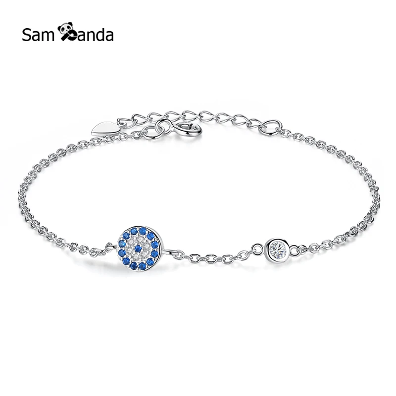 

Модные браслеты из 100% стерлингового серебра 925 пробы с синими кругами для женщин, ювелирные изделия, стразы, браслет с цепочкой