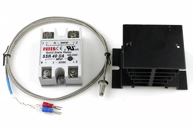 Set 3 black Цифровой 220 в PID REX-C100 регулятор температуры+ Макс. 40 А SSR+ к термопара PID контроллер комплект+ радиатор - Цвет: Set 3 black
