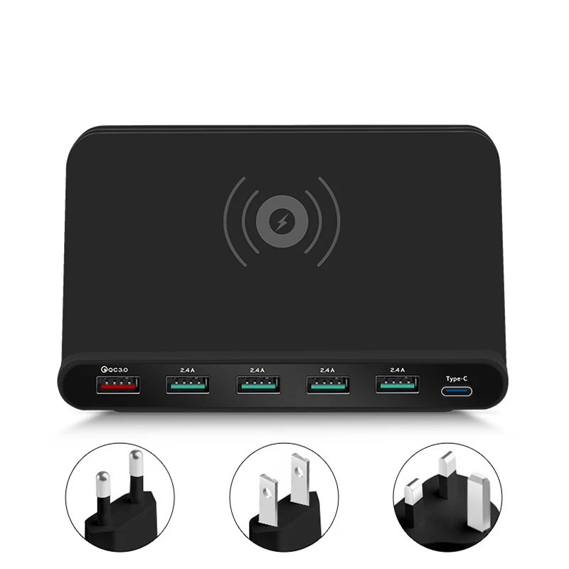 7 в 1 Беспроводное зарядное устройство QC 3 0 Quick Charge 5 USB портов Type C зарядная док