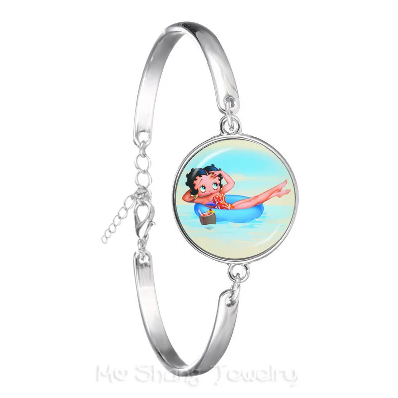 Классический Betty Boop Pattren 18 мм стеклянный купол браслет для женщин и мужчин милый