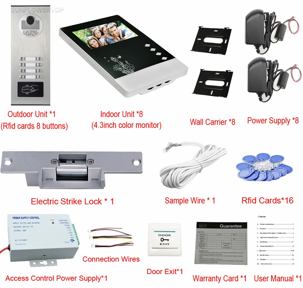 Rfid входные двери 4 3 &quotЦветные телефоны с 8 экранами видео дверной звонок дом
