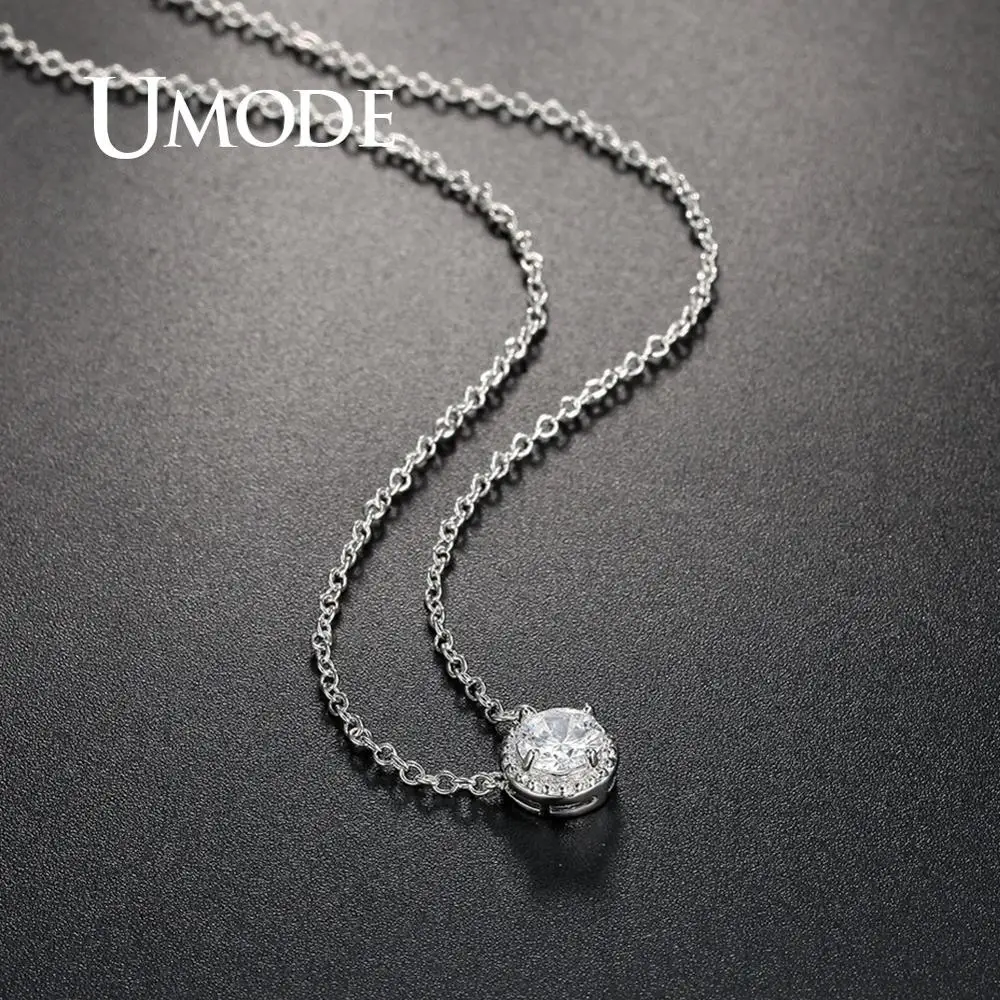Модная круглая цепочка UMODE с кулоном из фианита и кристаллов ожерелья для женщин