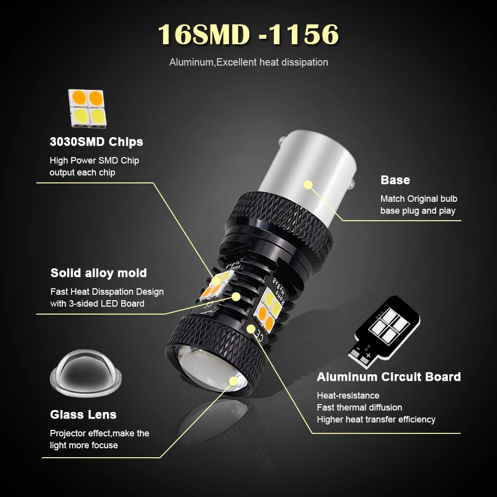 2 шт. P21W светодиодный 1156 1157 T20 BA15S 16 SMD двухцветные 3157 7443 T25 ные лампы для авто сигнал