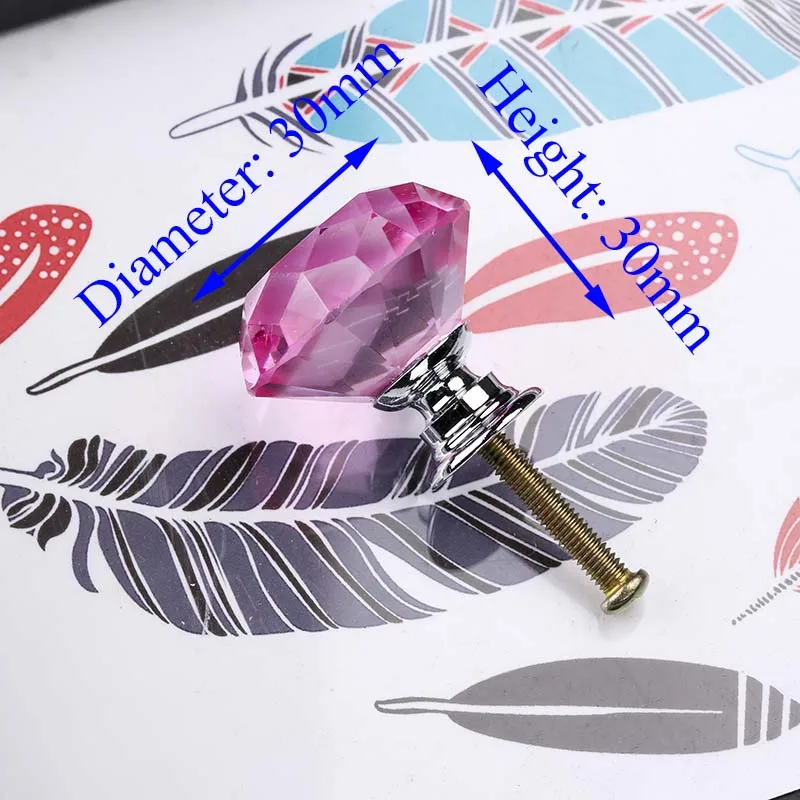 30mm Pink NAIERDI 30 мм Алмазная форма дизайн хрустальные стеклянные ручки шкаф ручки для выдвижных ящиков кухонный шкаф ручки Мебельная ручка - Цвет: 30mm Pink