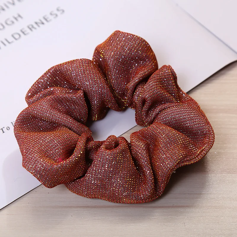 Shining Glitter Metalic Fabric Hair Scrunchies Women Accessories Tonytail Holder Elastic Ties |