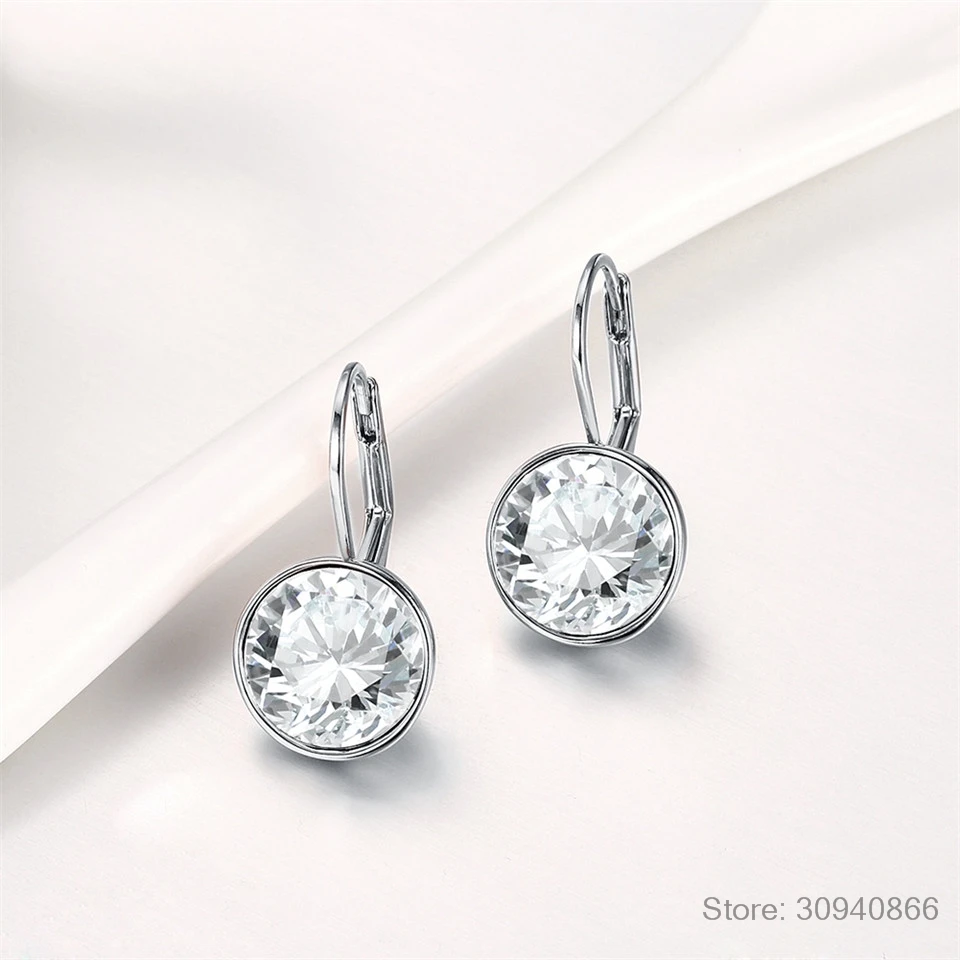 Серебряные Белла серьги гвоздики для женщин белый кристалл от Swarovski модные серьги Свадебные офисные ювелирные изделия подарок