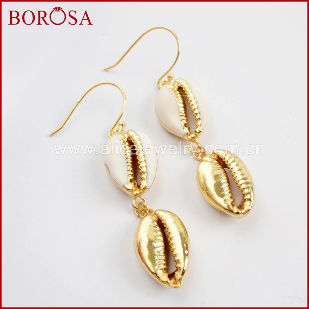 BOROSA 5 пар золотистого цвета Двойные серьги в виде раковины Cowrie ювелирные изделия