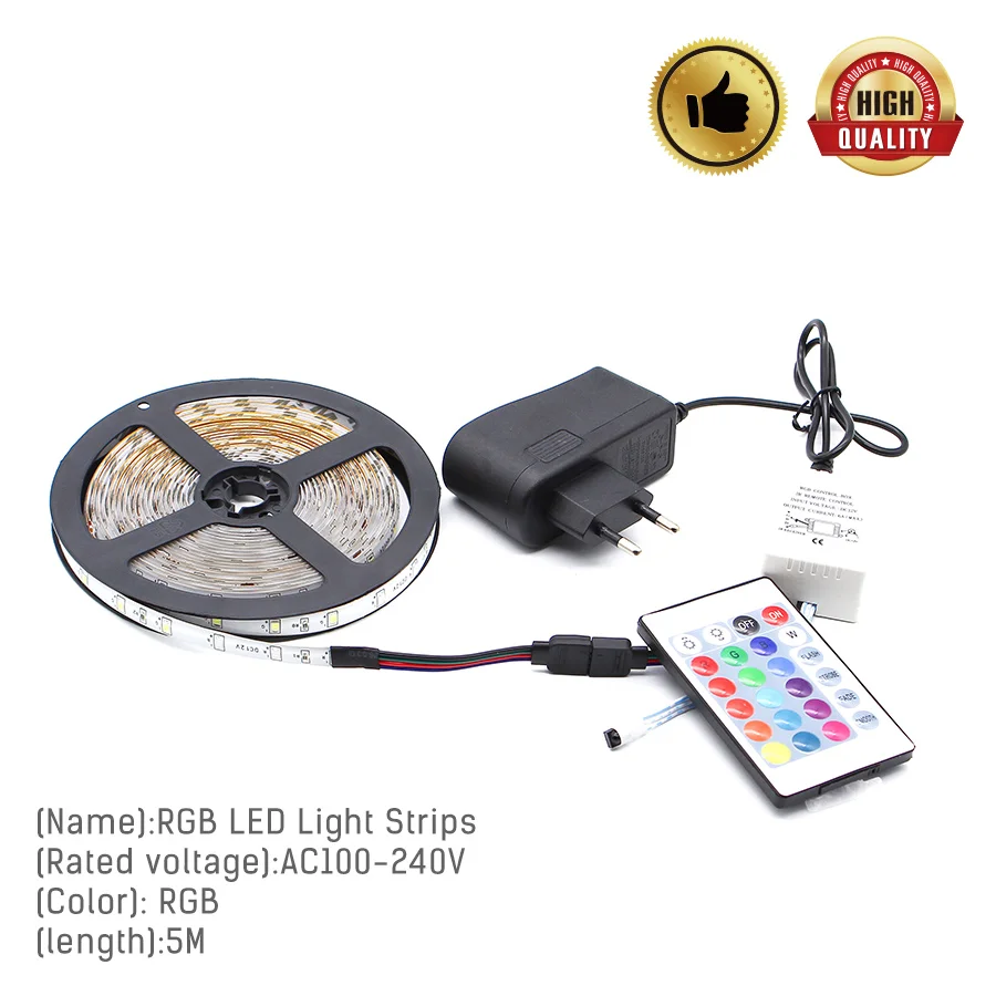 SMD5050 светодиодный светильник 12 В 12 в 5 м с европейской вилкой RGB ТВ задний светильник 16 цветов светодиодный светильник с дистанционным управлением Диодная лента гибкий контрольный Лер