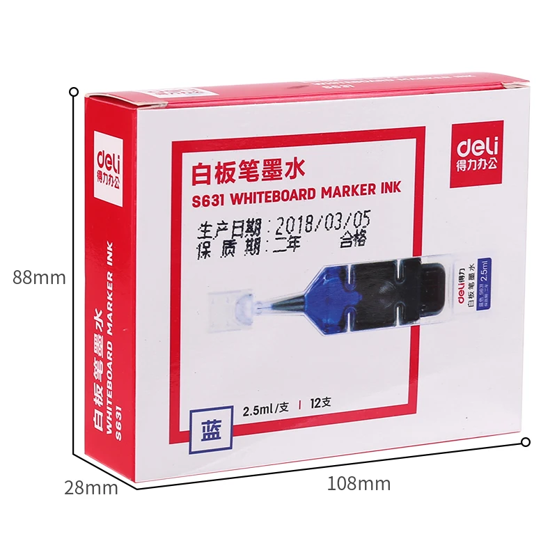 

120 Pieces/Lot 10 boxes Deli S631 whiteboard pen ink 3 color disposable ink supplement liquid whiteboard marker ink wholesale