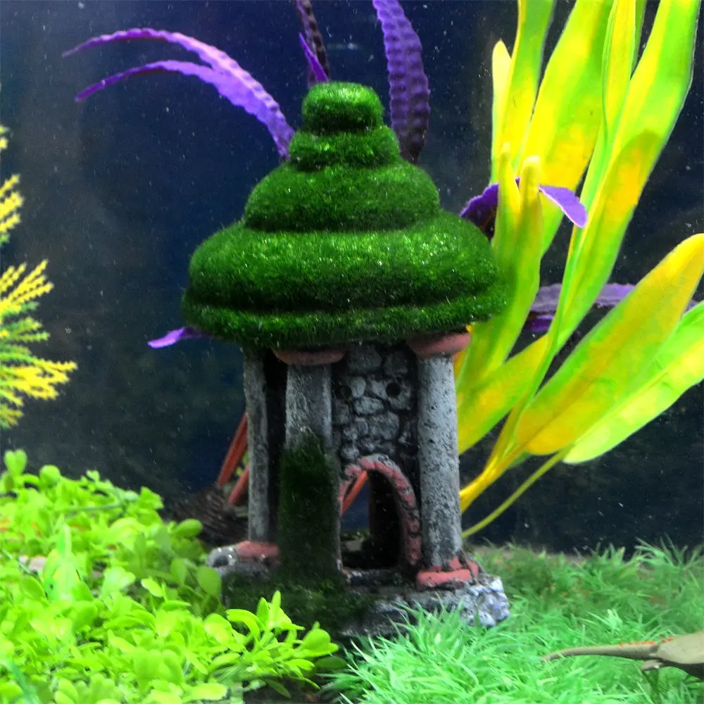 

6.8" Saim Resin Ancient Tower with Moss Aquarium Decorations Fish Tank Landscape Ornament Acuario House Aquarium Decorative