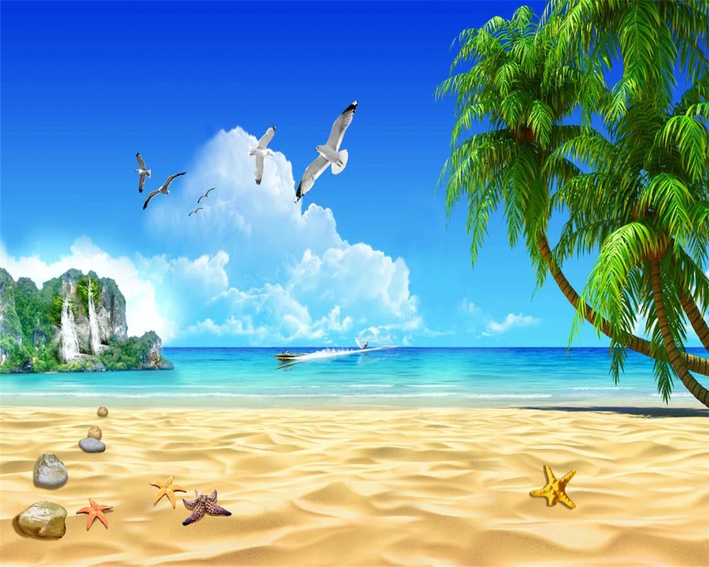 

wallpaper for walls 3 d Natural landscape beach Coco blue sky white cloud isle seascape background wall photo 3d wallpaper mural