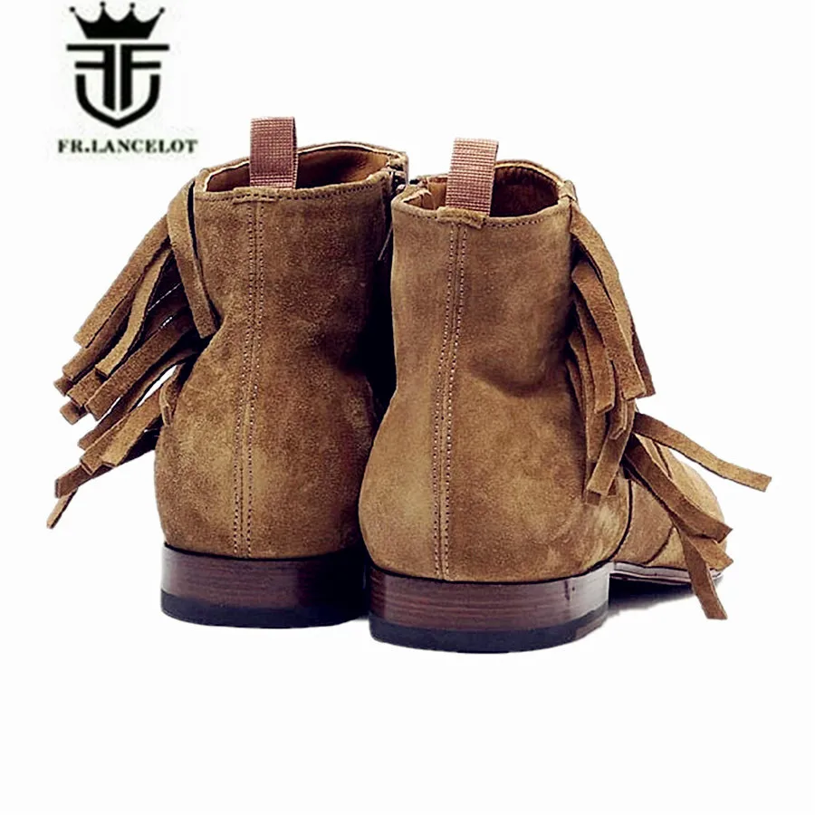 2017 Роскошные полусапожки ручной работы с острым носком и бахромой Мужские