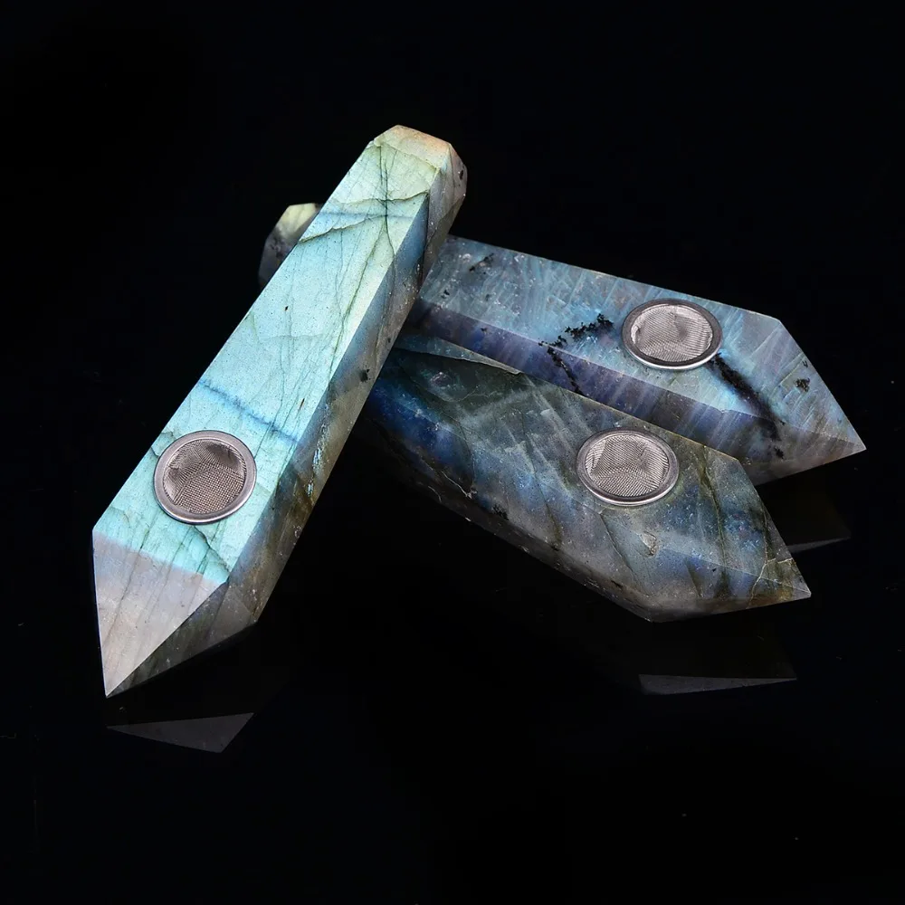 AAA + оптовая продажа! Натуральная Лабрадорит кристаллическая трубка держатель