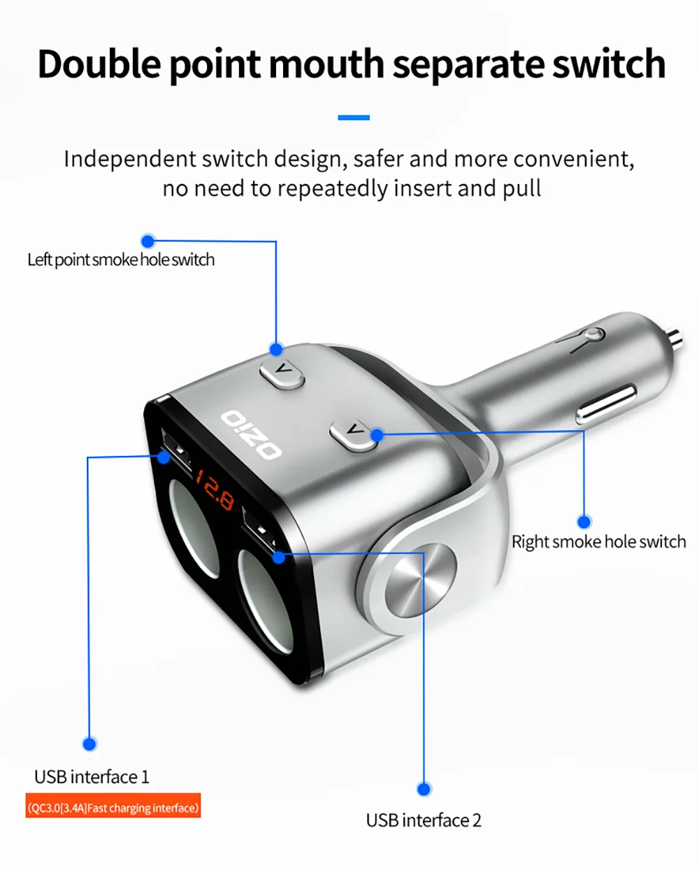QC3.0 2.4A Dual USB charger Car Cigarette Lighter Splitter Socket Adapter 90W LED Control Voltage Auto Converter Plug | Автомобили и