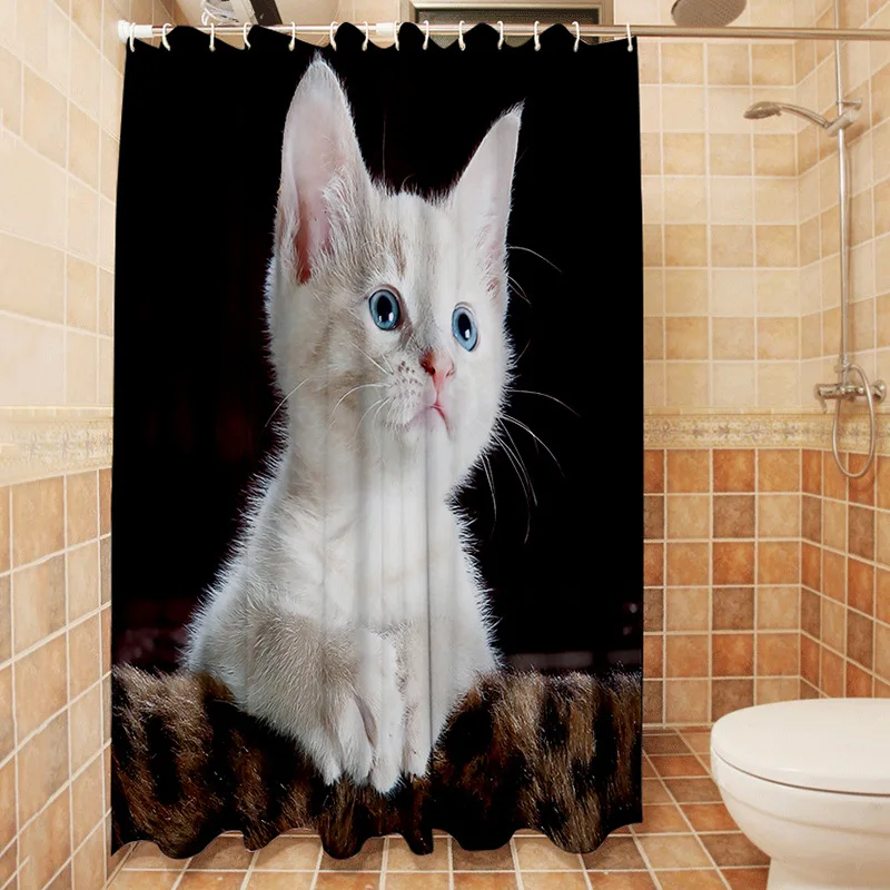 Новые 3D занавески для душа с изображением кота ванной комнаты животных собаки 31