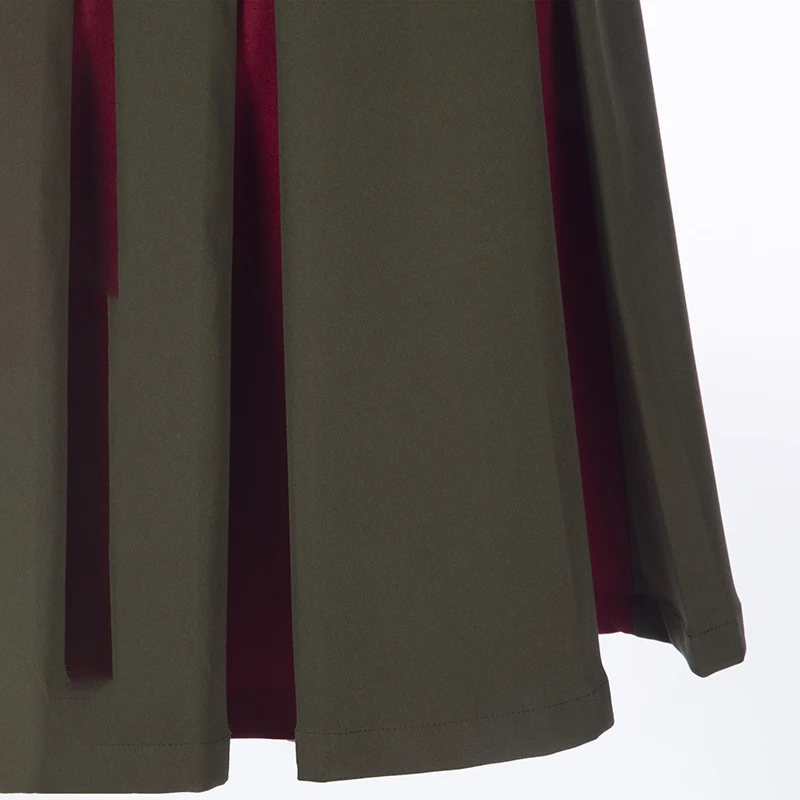 

Vogue Women Nice Dress Autumn Army Green Patchwork A-line Draped Clothes Turtleneck Gown Female Elegant Retro Dresses