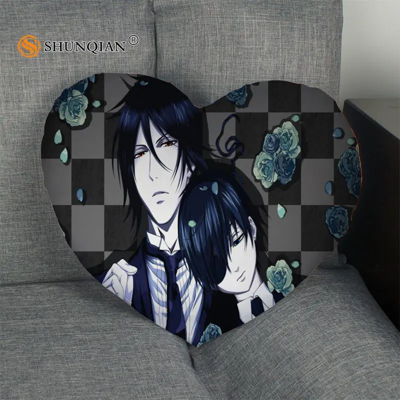 

Hot Sale Black Butler Heart Shape Pillow Cover Custom zipper Pillowcase Just Cover No Core Size 41x36cm,47x42cm