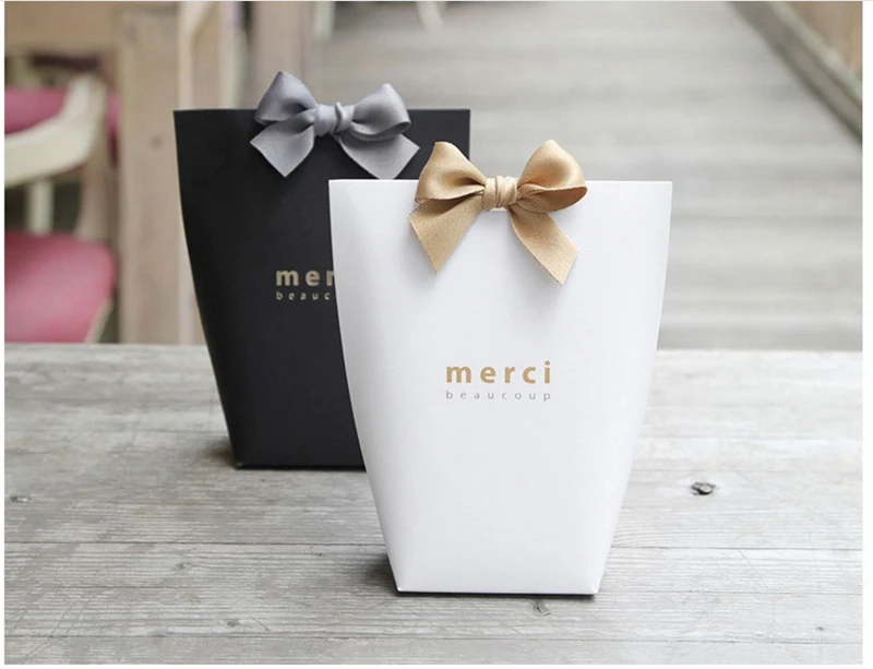100 шт. высококлассная черная белая бронзовая конфетная сумка &quotMerci&quot