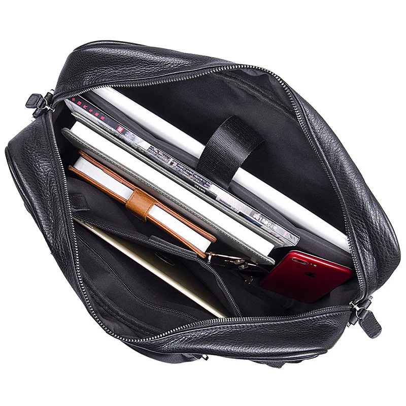 

Nesitu High Quality Black Genuine Leather 14'' Laptop Men Briefcase Portfolios Male Messenger Bag Business Travel Bags M7373