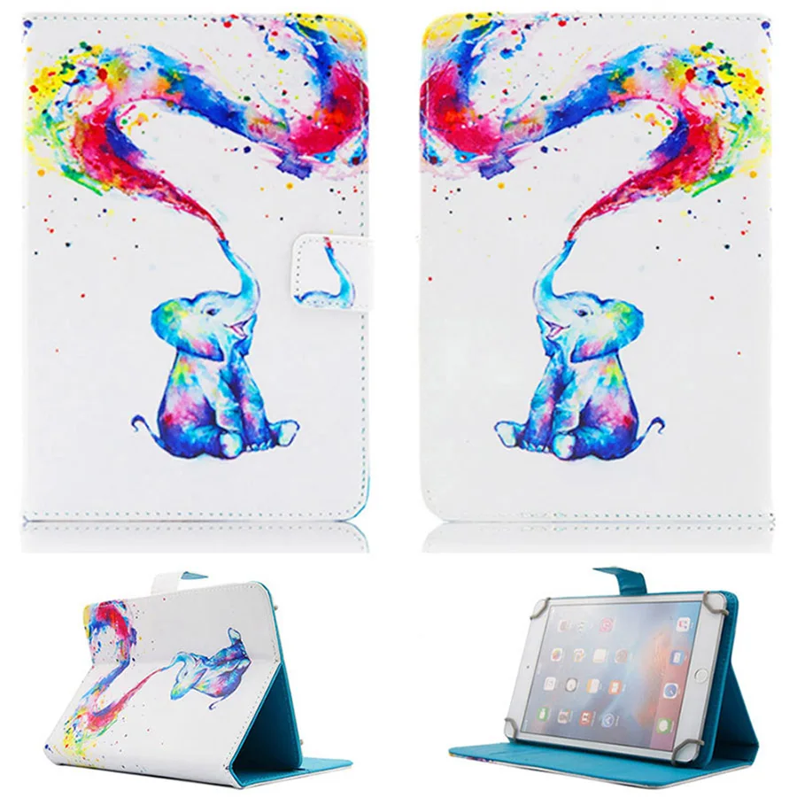 elephant A Универсальный бампер для планшета 9,7 10 10,1 дюймов для iPad samsung lenovo ASUS Cube Alcatel с мультяшным принтом кожаный чехол-подставка - Цвет: elephant A