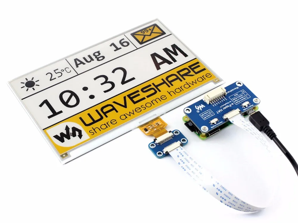 7.5inch e-Paper HAT (C) 640x384 E-ink Display Module Three-color SPI interface compatible with Raspberry Pi 2B/3B/Zero/Zero W | Компьютеры