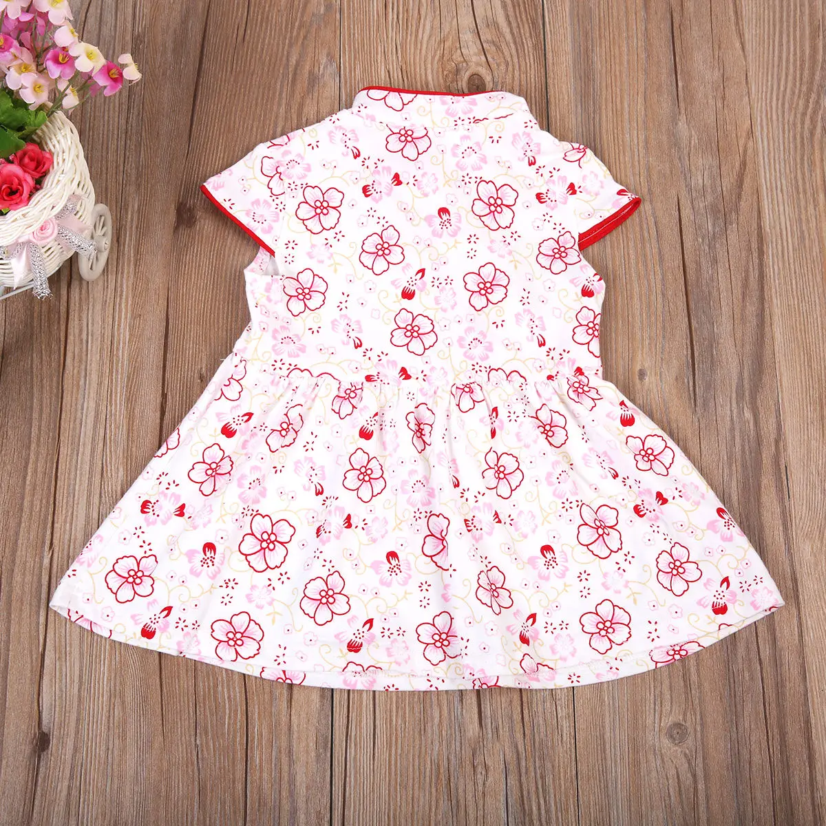 Платье-Ципао в китайском стиле с цветами красного и синего цвета | Детская одежда