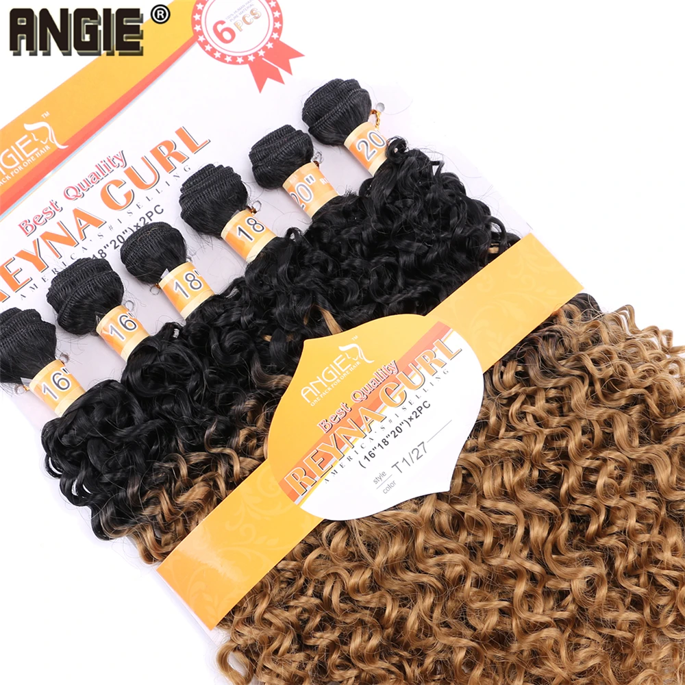 ANGIE Synthetic Kinky Curly Hair Bundles - Two Tone Ombre Color Hair Weave - 16 18 20 Inches - Mixed 1 Pack Solution for Optimal Style image 4