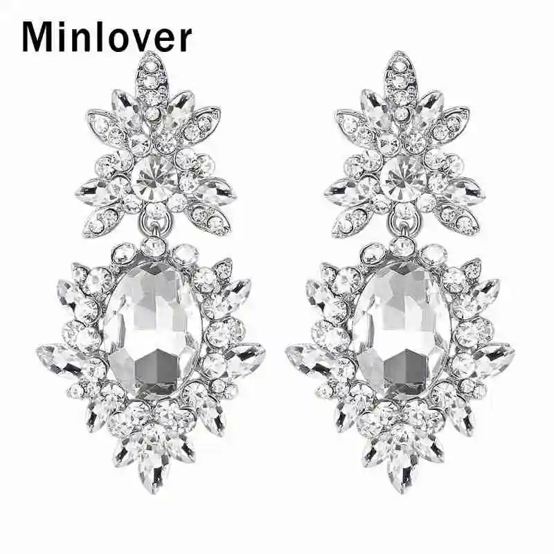 Minlover серебряный цвет кристалл цветок свадебные серьги для женщин роскошные