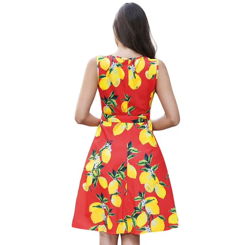 Ruiyige Для женщин Цветочный Винтаж Платье с принтом лимона 1950 S Sleeveles мини платье