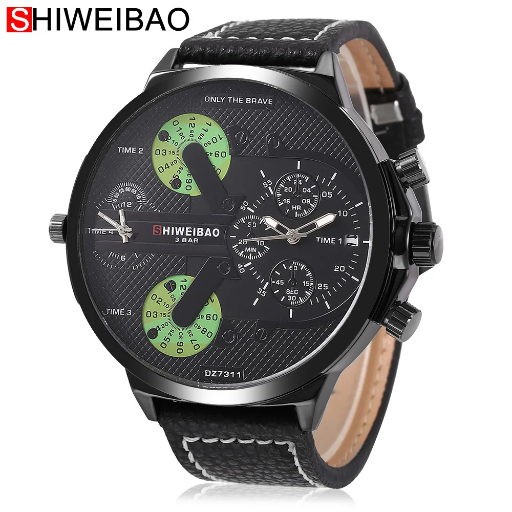 Мужские часы Лидирующий бренд Роскошные Кварцевые мужские с двумя часовыми