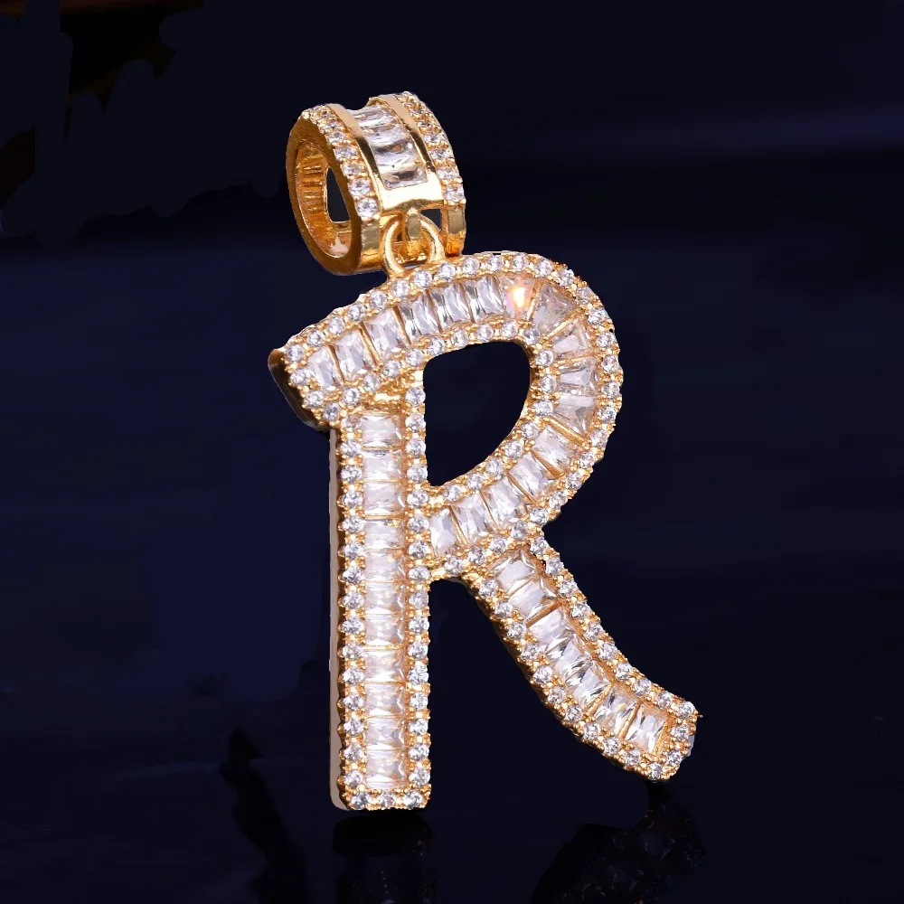 Iced Out багет инициалы буквы кулон в стиле хип-хоп цепь золото серебро Шику Циркония Для Мужчин's кулон в стиле хип-хоп ювелирные изделия