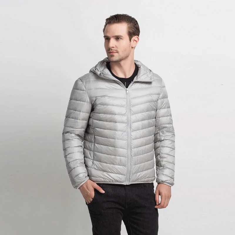 Новинка 2017 модный однотонный белый пуховик на утином пуху Мужская Легкая