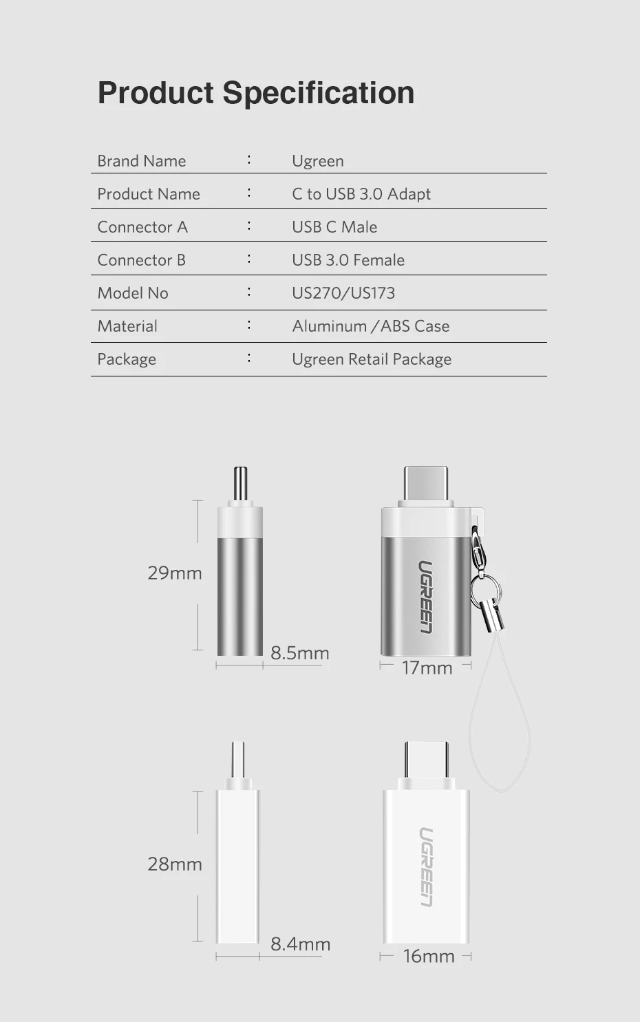 Ugreen адаптер USB type C до USB 3,0 адаптер Thunderbolt 3 Тип C адаптер OTG кабель для Macbook pro Air samsung S10 S9 USB OTG