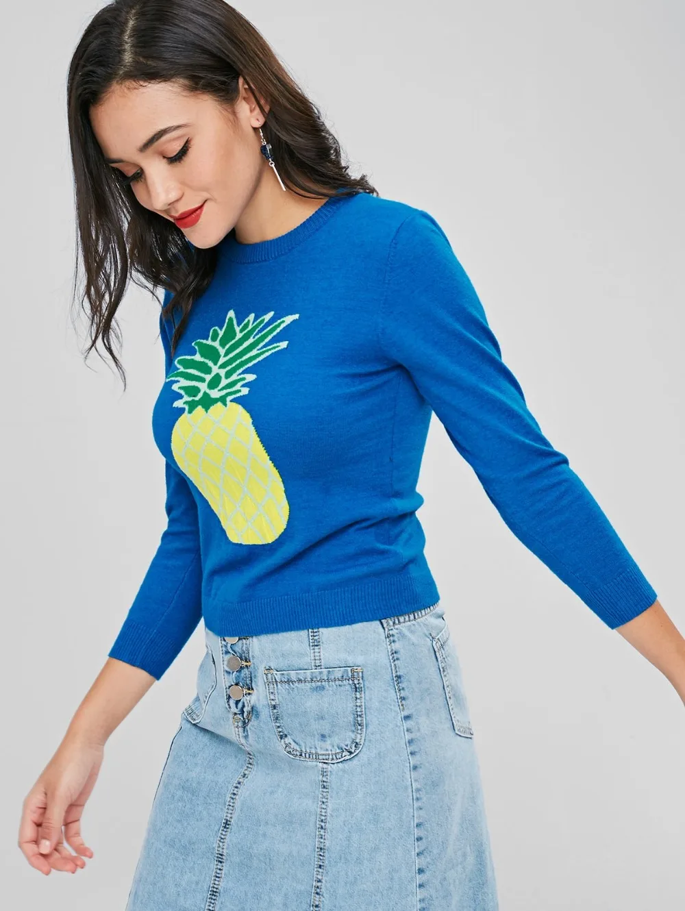 Фото Тонкий Экипаж шеи тропический Graphic Sweater Для женщин джемперы пуловеры с длинным Тонкий Экипаж шеи тропический Graphic Sweater Для женщин джемперы пуловеры с длинным