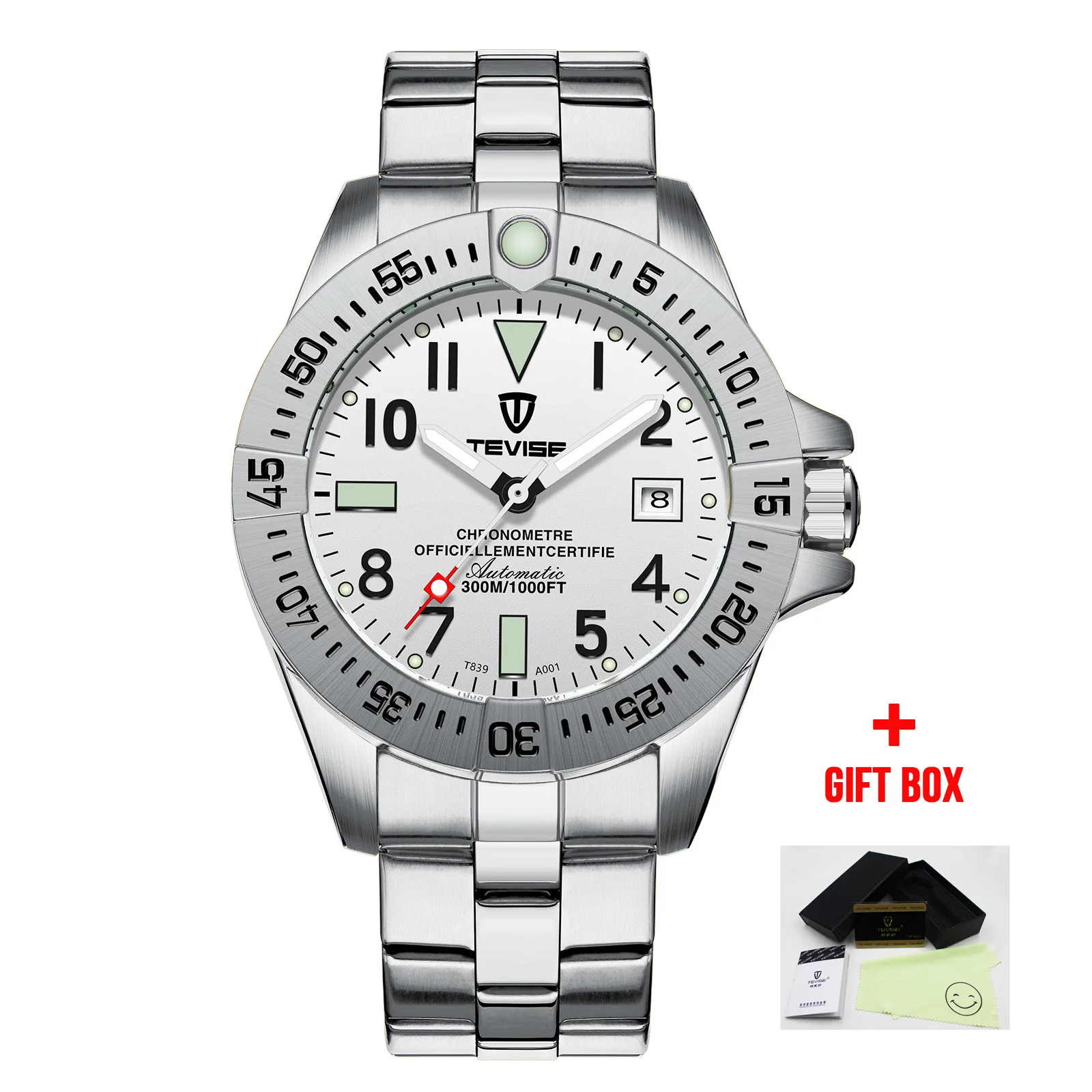 TEVISE silver white Мужские механические часы Relogio Tevise, автоматические часы, водонепроницаемые наручные часы с подарочной коробкой - Цвет: TEVISE silver white