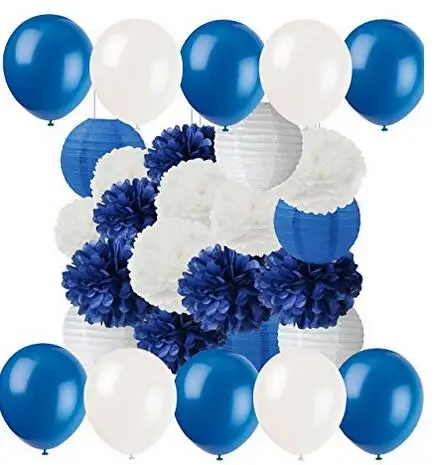 Смешанные белые темно-синие воздушные шары 10 дюймов помпоны из салфетки бумажные