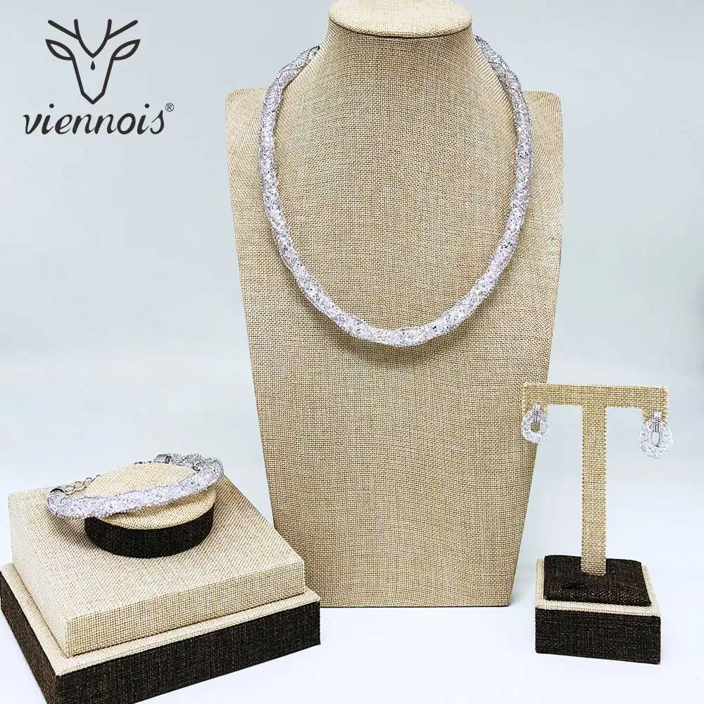 Viennois, новинка, золотой цвет, розовое золото, белые серьги-гвоздики, браслет, колье, ожерелье, набор для женщин, металлические вечерние ювелирные изделия
