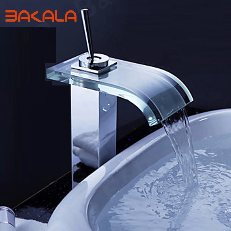 Бесплатная доставка Бакала латунный хромированный смеситель стеклянный водопад