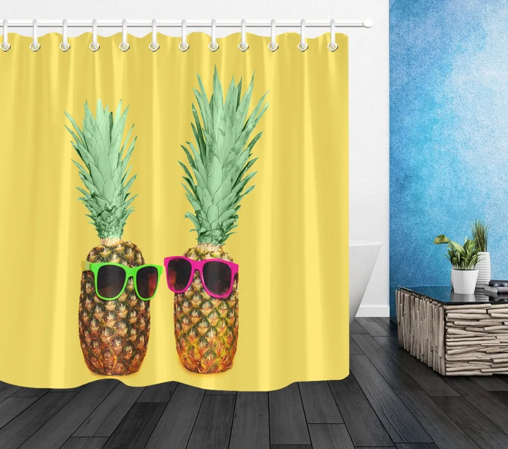 Tropical Fruit Cute Yellow Pineapple Sunglasses Shower Curtains Bathroom Mat Waterproof Polyester Fabric for Bathtub Home Decor | Дом и сад