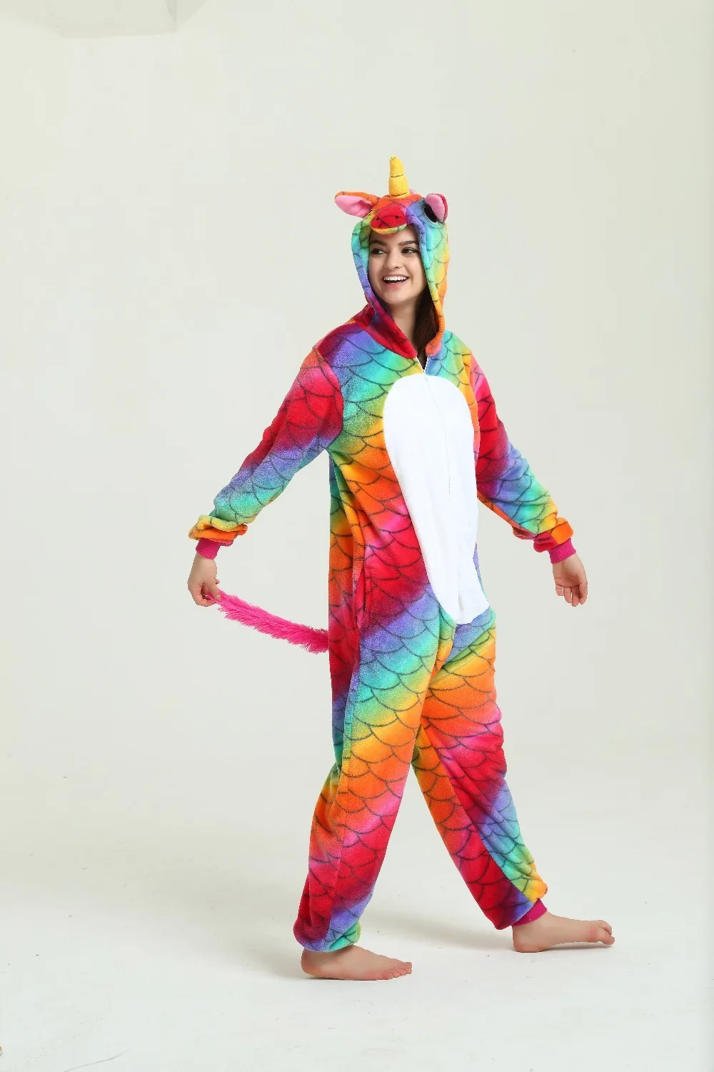 

Cosplay halloween Kigurumi Fish scales unicorns onesies zipper color Adult Unisex Hooded Winter Flannel Animal Homewear