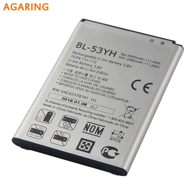 Оригинальная замена Батарея BL-53YH для LG G3 f400L F460 D858 D830 VS985 D850 Аутентичные телефон батареи 3000 мАч