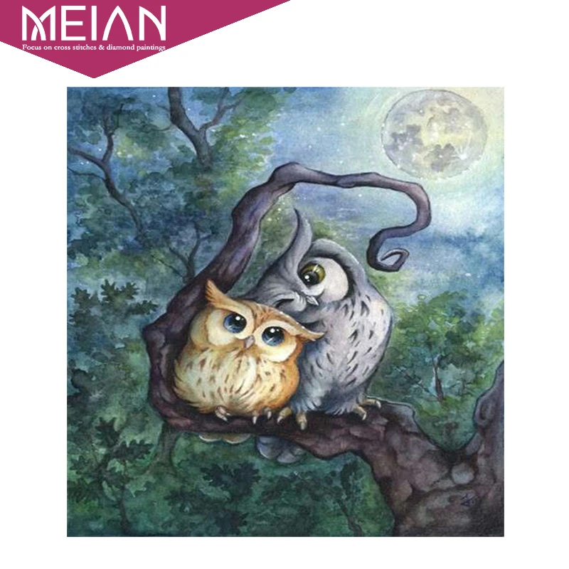Meian Animal owl lover Diamond Embroidery 5D DIY Diamond Painting Cross Stitch Picture Full Round Diamond Mosaic Home Decor
