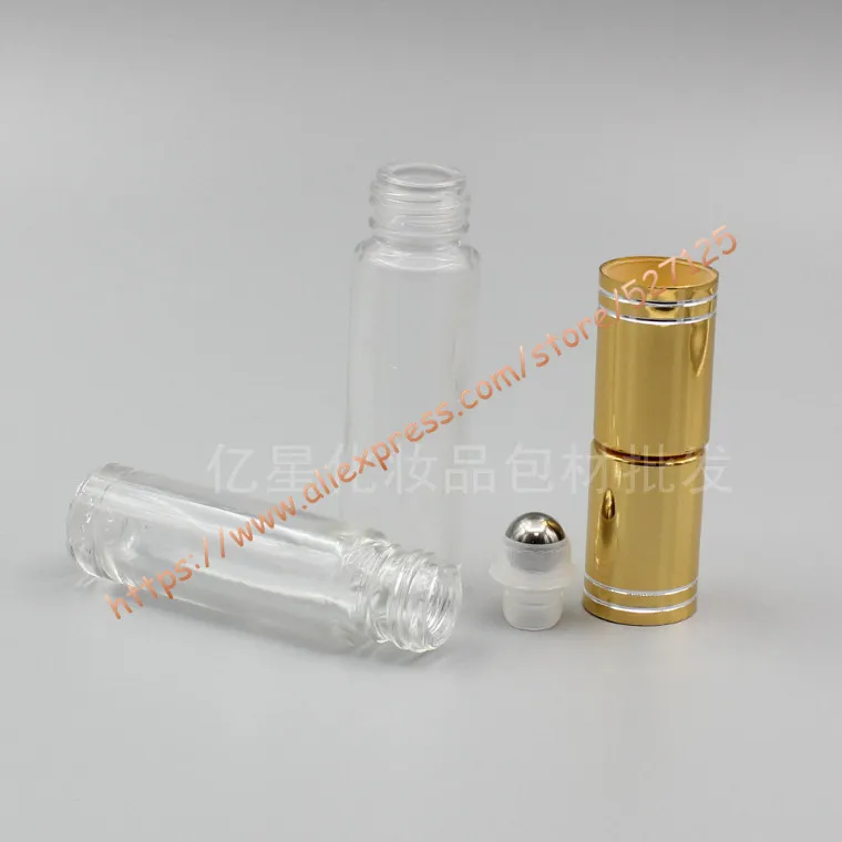 6 мл 8 10 15 ясная стеклянная бутылка с стальной ролик + золотой алюминий (линий)